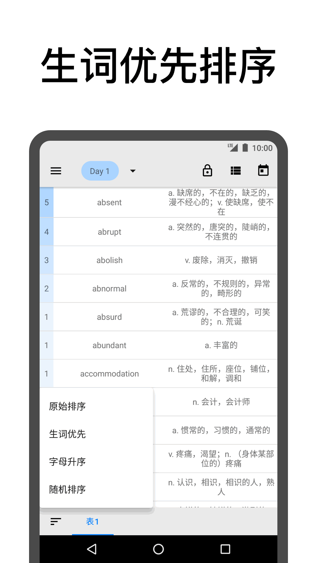 表格背单词